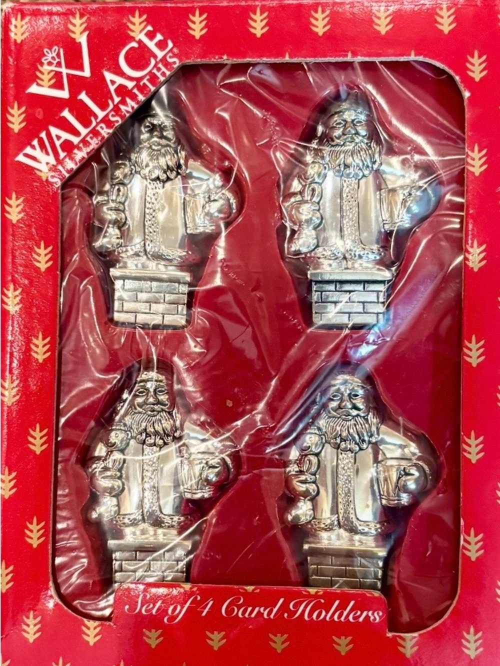 Wallace Silversmiths Silver Santa Card Holders (Set of 4)